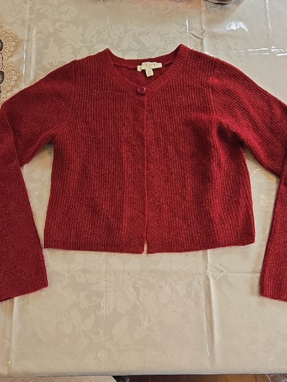 Women's Red Button-Front Cropped Sweater One Button Close Dress Cardigan XS